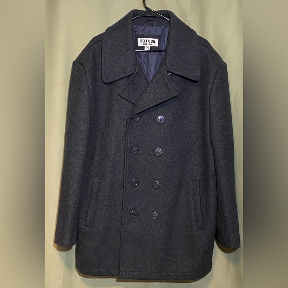 Vintage Delf USA New York Wool Blend Double Breasted charcoal Grey Pea Coat  2XL